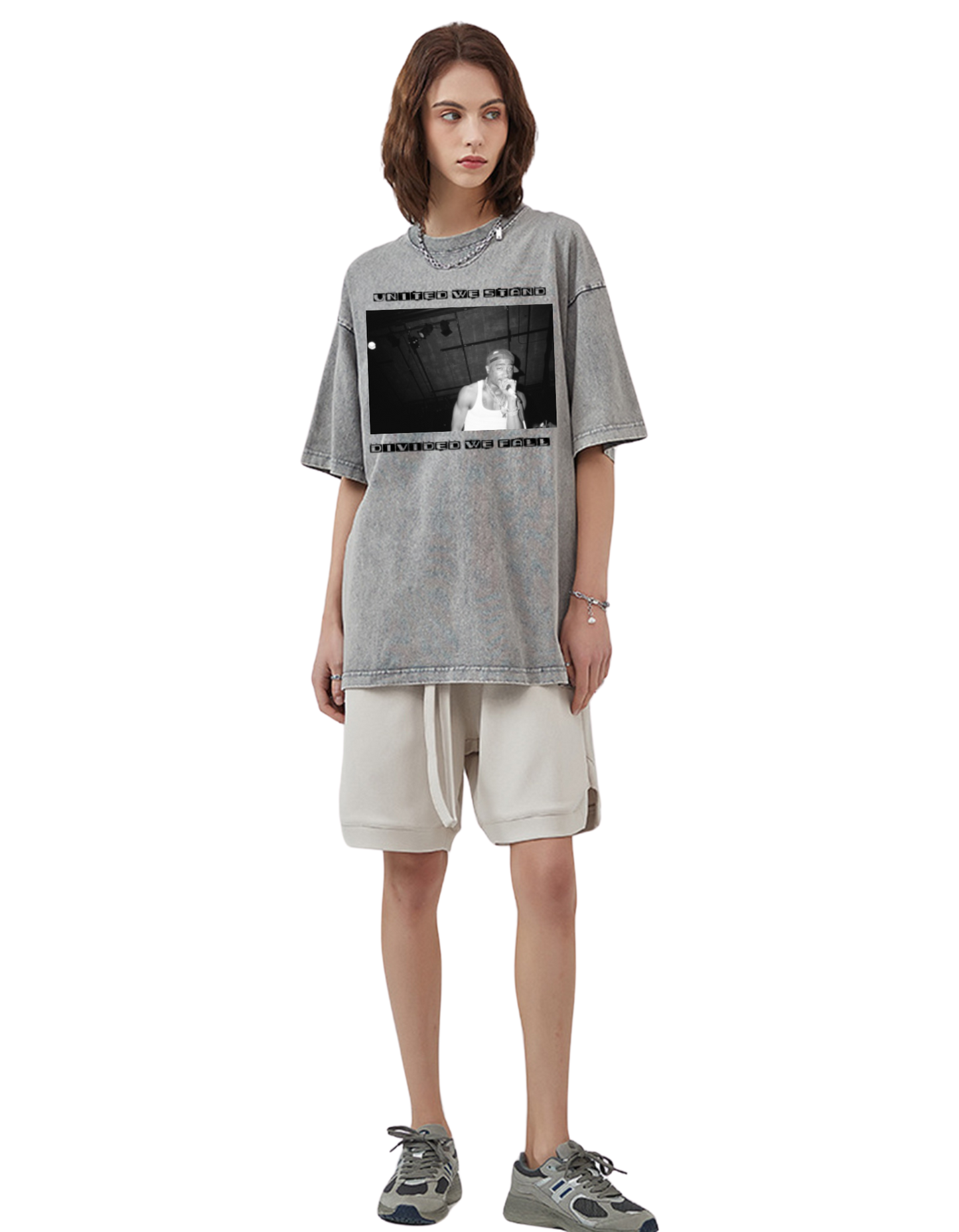 2Pac - United We Stand, Divided We Fall Acid Wash Oversize T-Shirt by Gilded Streets™